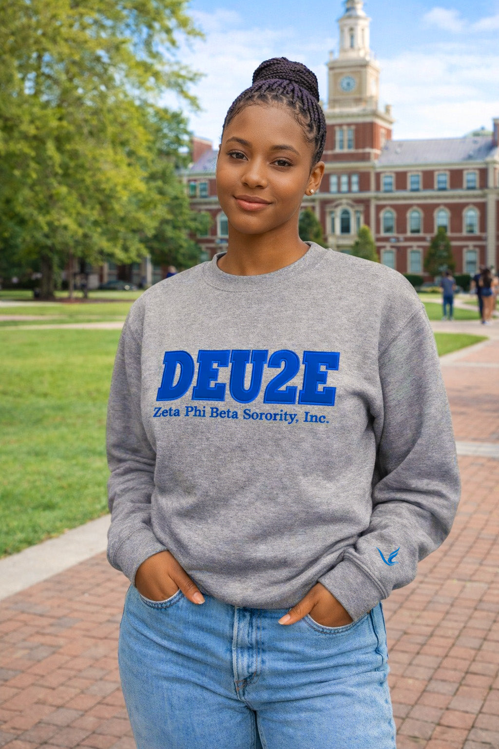 DEU2E Embroidered Crewneck Sweatshirt β Heather Gray | Zeta Phi Beta